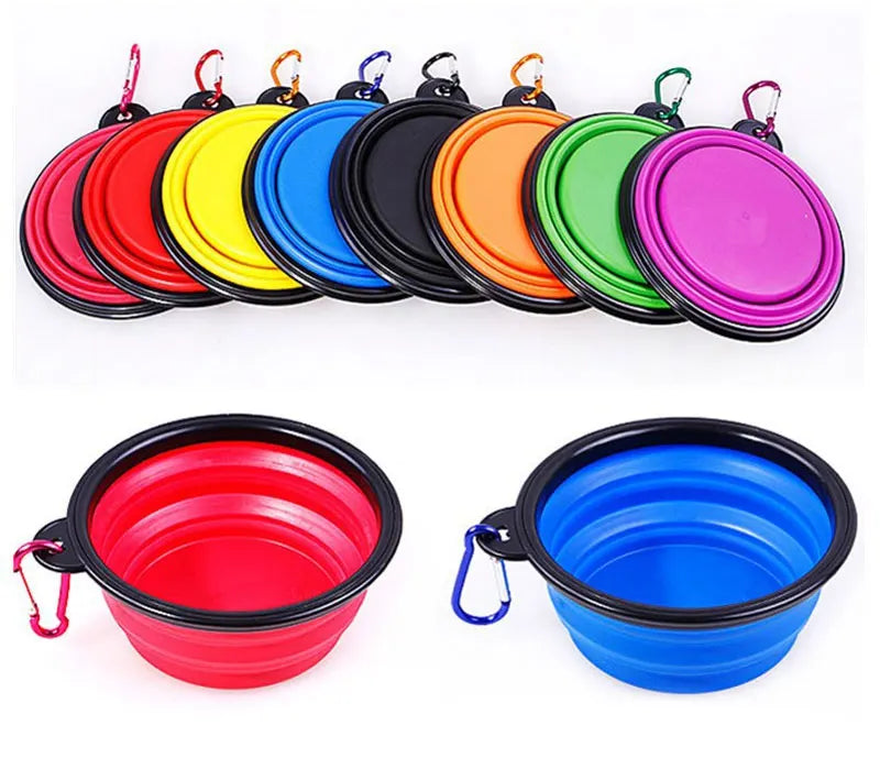 Folding Portable Silicone Dog Feeder Bowl Pet Dispenser Outdoor Travel Dog Cat with Container Feeder With Carabiner
