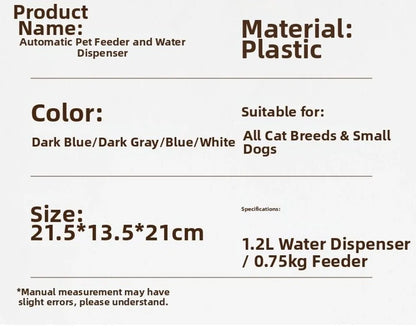 1.2L/1.5L Pet Automatic Feeder Large Capacity 2 Styles Cat Dog Water Dispenser Feeder Set Plastic 3 Colors