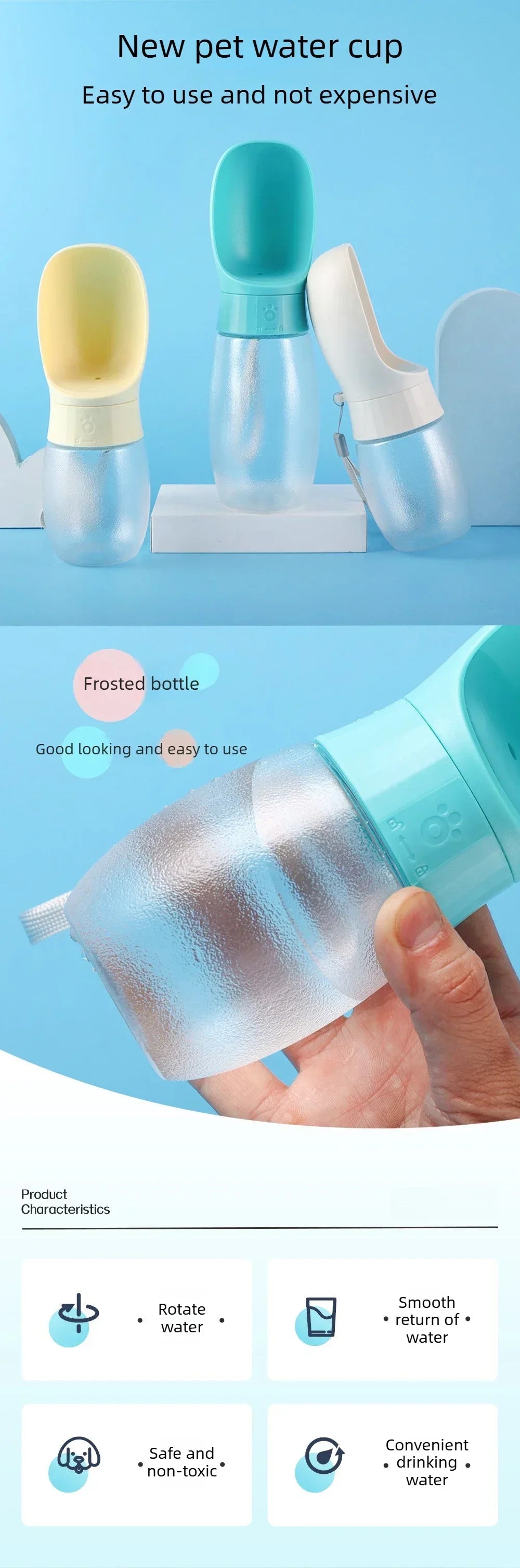 1PC 300ml 500ml Travel Pet Water Bottle Integrated Drinking Bowl Portable Dispenser for Dogs Cats Outdoor Travel and Activities