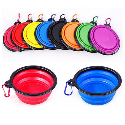 Folding Portable Silicone Dog Feeder Bowl Pet Dispenser Outdoor Travel Dog Cat with Container Feeder With Carabiner