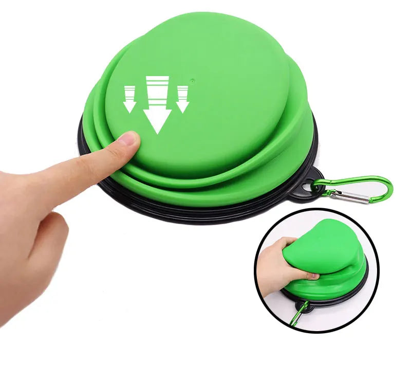 Folding Portable Silicone Dog Feeder Bowl Pet Dispenser Outdoor Travel Dog Cat with Container Feeder With Carabiner