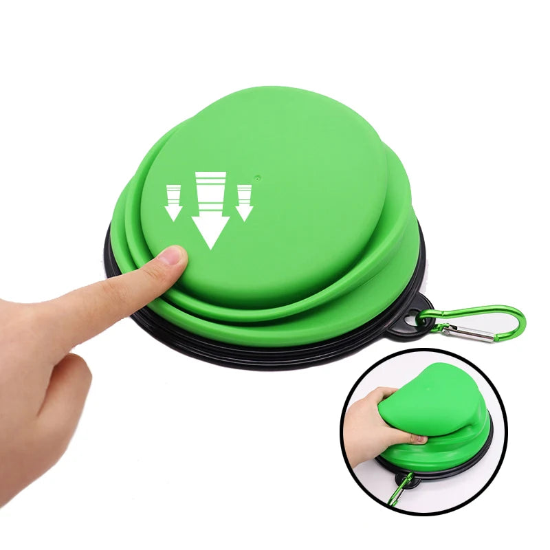 Folding Portable Silicone Dog Feeder Bowl Pet Dispenser Outdoor Travel Dog Cat with Container Feeder With Carabiner