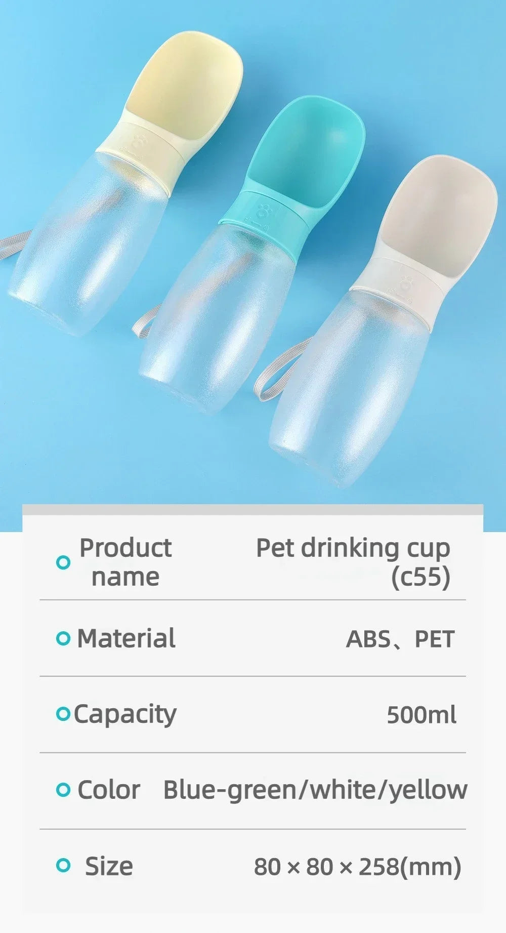 1PC 300ml 500ml Travel Pet Water Bottle Integrated Drinking Bowl Portable Dispenser for Dogs Cats Outdoor Travel and Activities