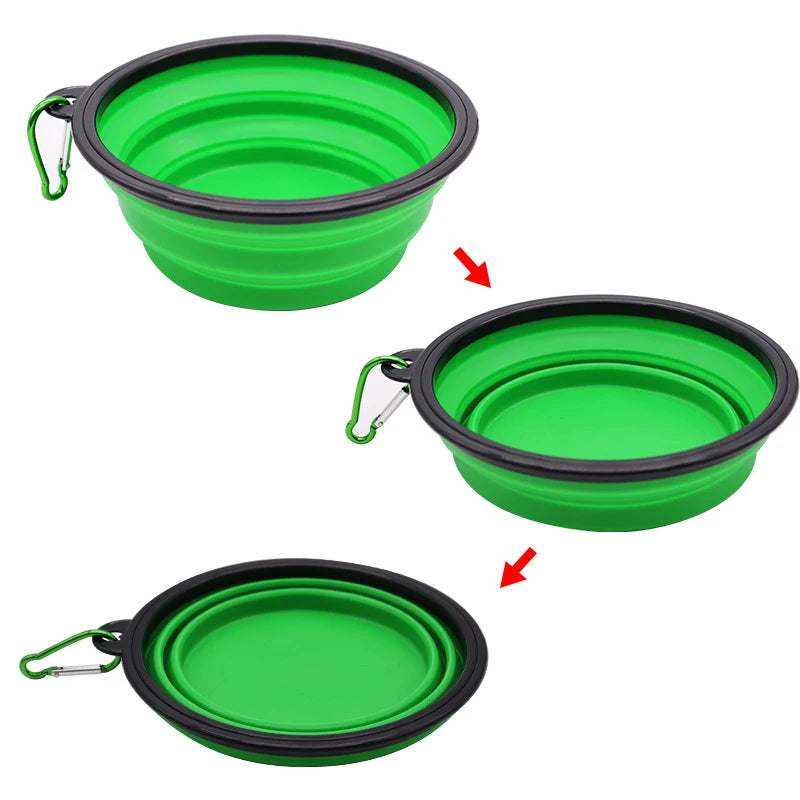 Folding Portable Silicone Dog Feeder Bowl Pet Dispenser Outdoor Travel Dog Cat with Container Feeder With Carabiner