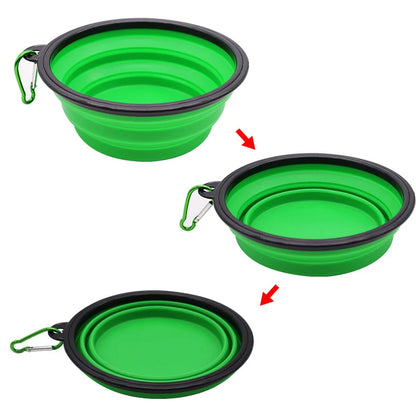 Folding Portable Silicone Dog Feeder Bowl Pet Dispenser Outdoor Travel Dog Cat with Container Feeder With Carabiner
