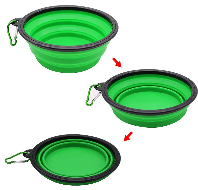 Folding Portable Silicone Dog Feeder Bowl Pet Dispenser Outdoor Travel Dog Cat with Container Feeder With Carabiner