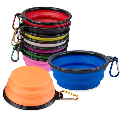 Folding Portable Silicone Dog Feeder Bowl Pet Dispenser Outdoor Travel Dog Cat with Container Feeder With Carabiner