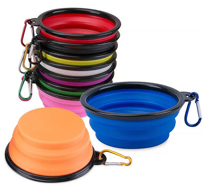 Folding Portable Silicone Dog Feeder Bowl Pet Dispenser Outdoor Travel Dog Cat with Container Feeder With Carabiner