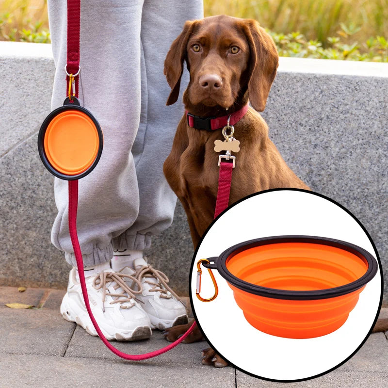 Folding Portable Silicone Dog Feeder Bowl Pet Dispenser Outdoor Travel Dog Cat with Container Feeder With Carabiner