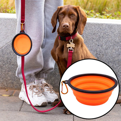 Folding Portable Silicone Dog Feeder Bowl Pet Dispenser Outdoor Travel Dog Cat with Container Feeder With Carabiner