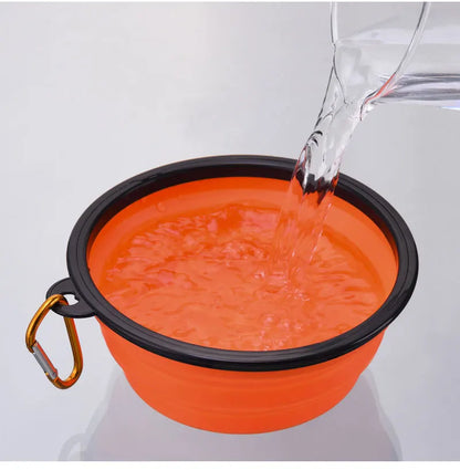 Folding Portable Silicone Dog Feeder Bowl Pet Dispenser Outdoor Travel Dog Cat with Container Feeder With Carabiner