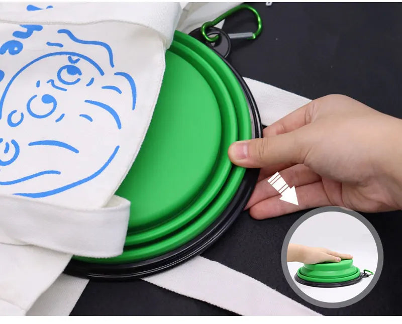 Folding Portable Silicone Dog Feeder Bowl Pet Dispenser Outdoor Travel Dog Cat with Container Feeder With Carabiner